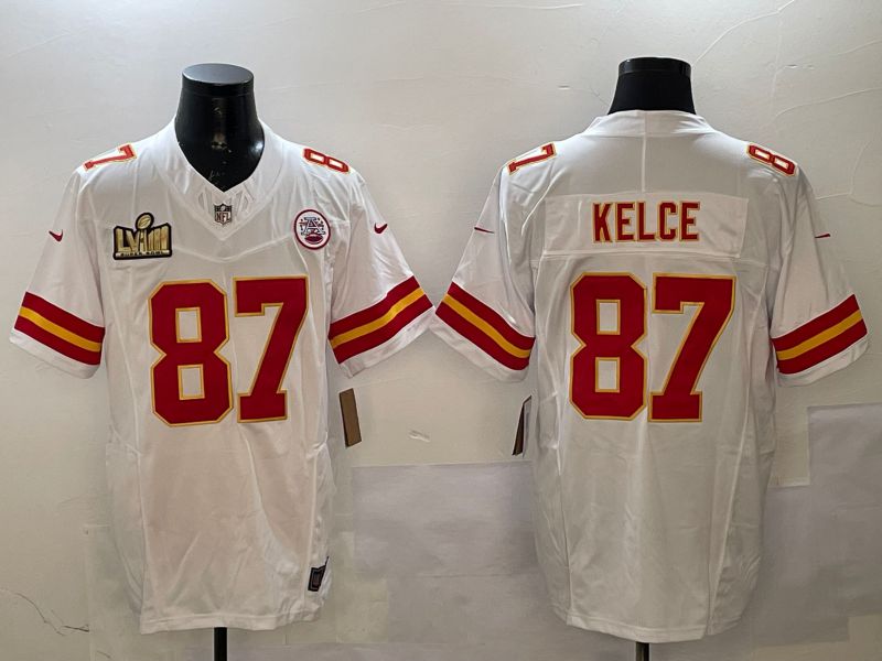 Men Kansas City Chiefs #87 Kelce White Three generations 2025 Nike Vapor Limited NFL Jersey style 4